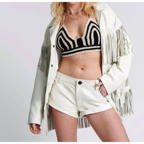 NEW ONE TEASPOON chaos walking fringed leather bandit shorts in white - Picture 4 of 6